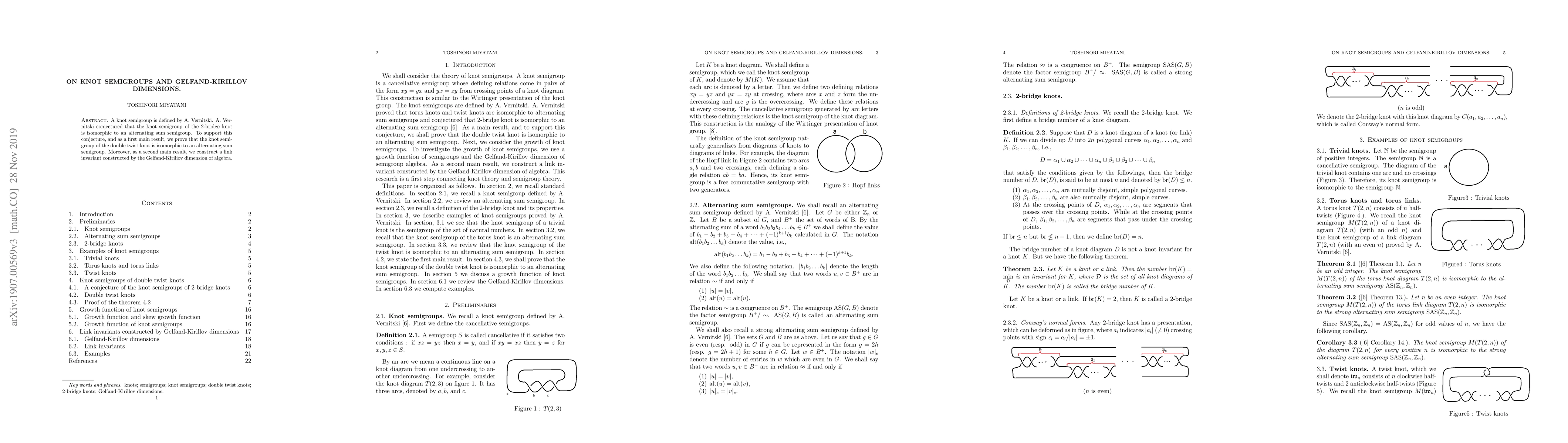 Thumbnail for On knot semigroups and Gelfand-Kirillov dimensions