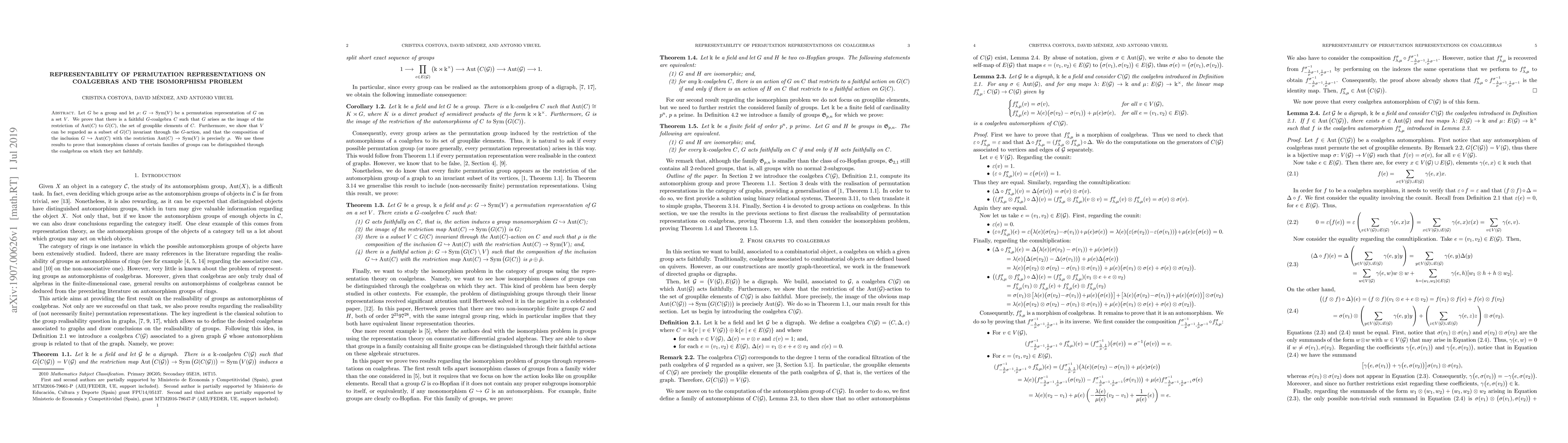Thumbnail for Representability of permutation representations on coalgebras and the
  isomorphism problem