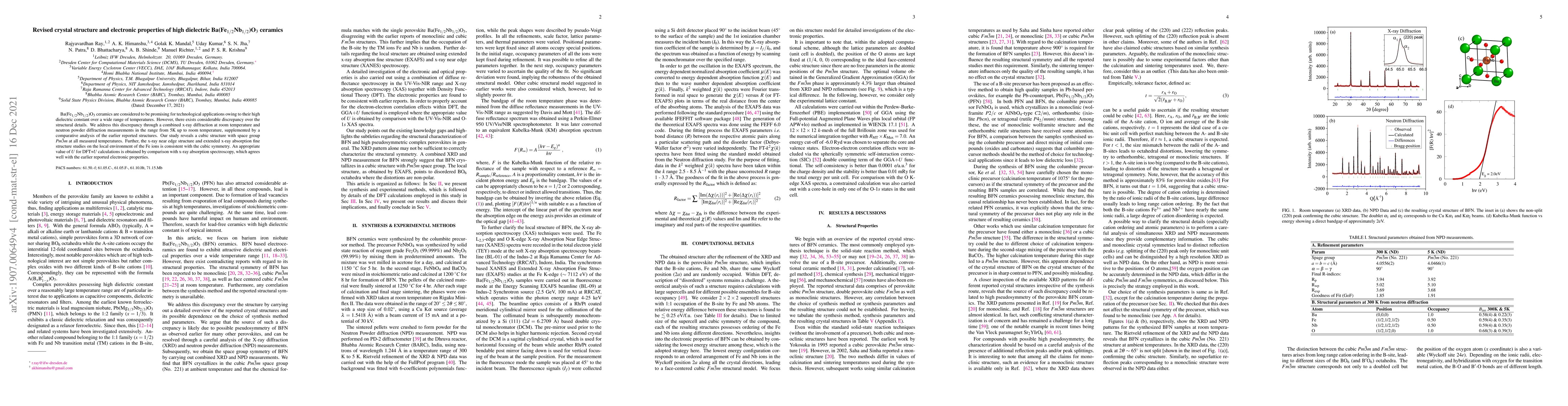 Thumbnail for Revised crystal structure and electronic properties of high dielectric
  Ba(Fe$_{1/2}$Nb$_{1/2}$)O$_{3}$ ceramics