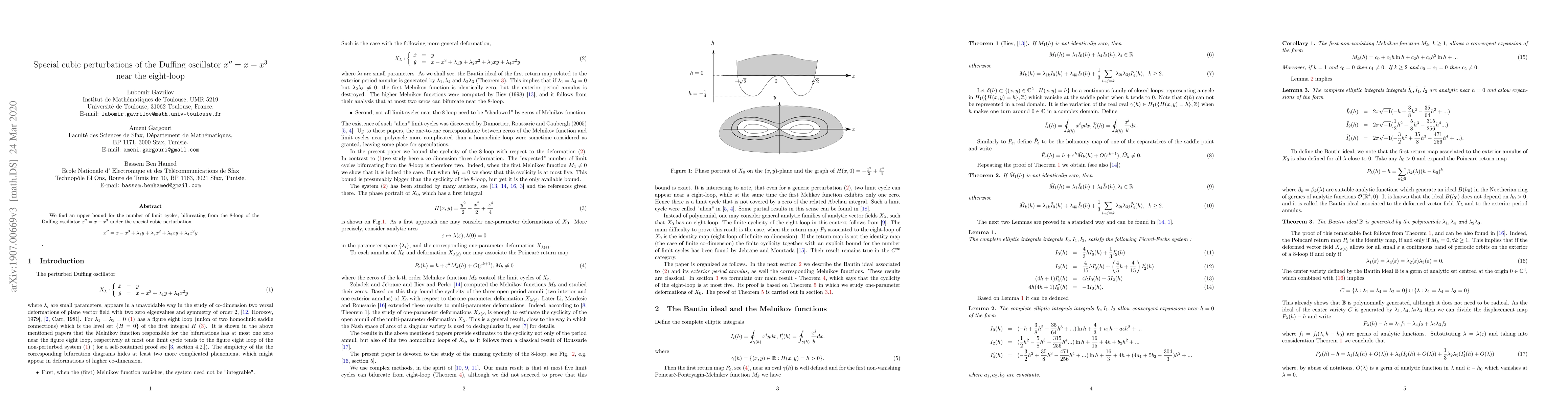 Thumbnail for Special cubic perturbations of the Duffing oscillator $x"=x-x^3$ near
  the eight-loop