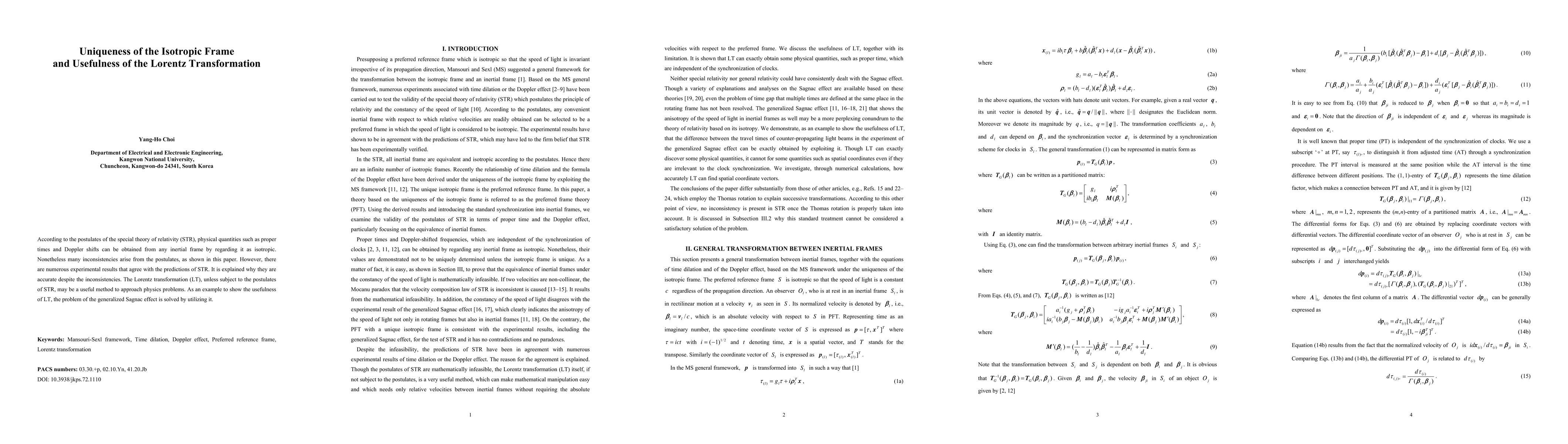 Thumbnail for Uniqueness of the Isotropic Frame and Usefulness of the Lorentz
  Transformation