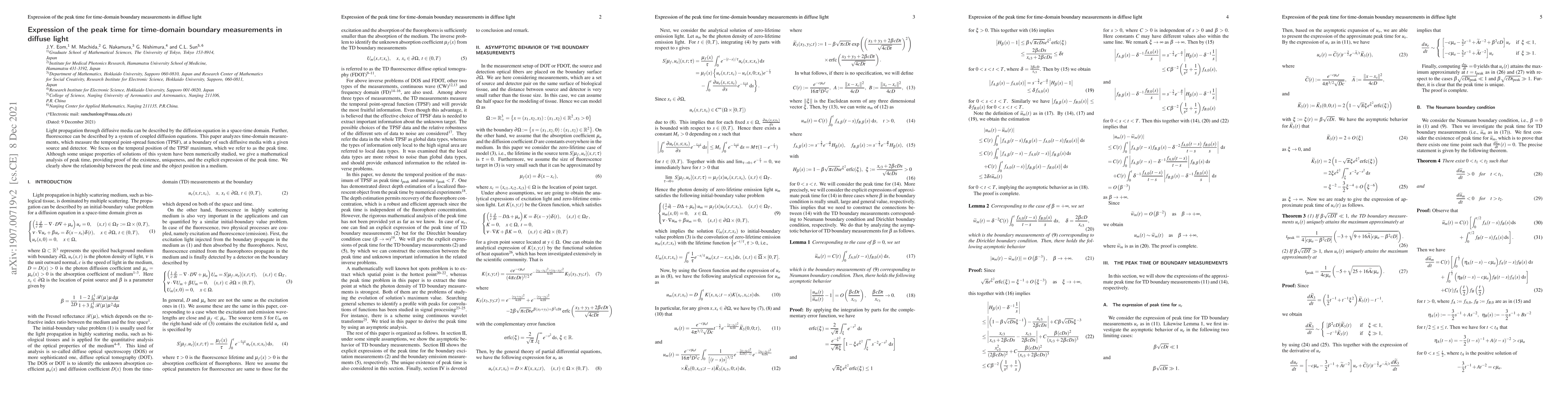 Thumbnail for Expression of the peak time for time-domain boundary measurements in
  diffuse light