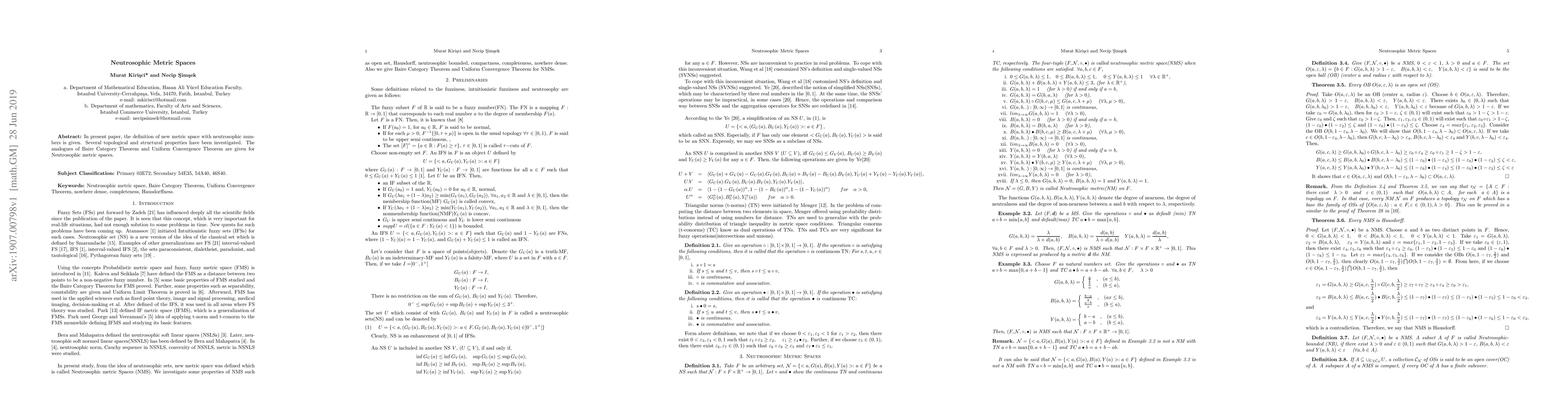 Thumbnail for Neutrosophic metric Spaces
