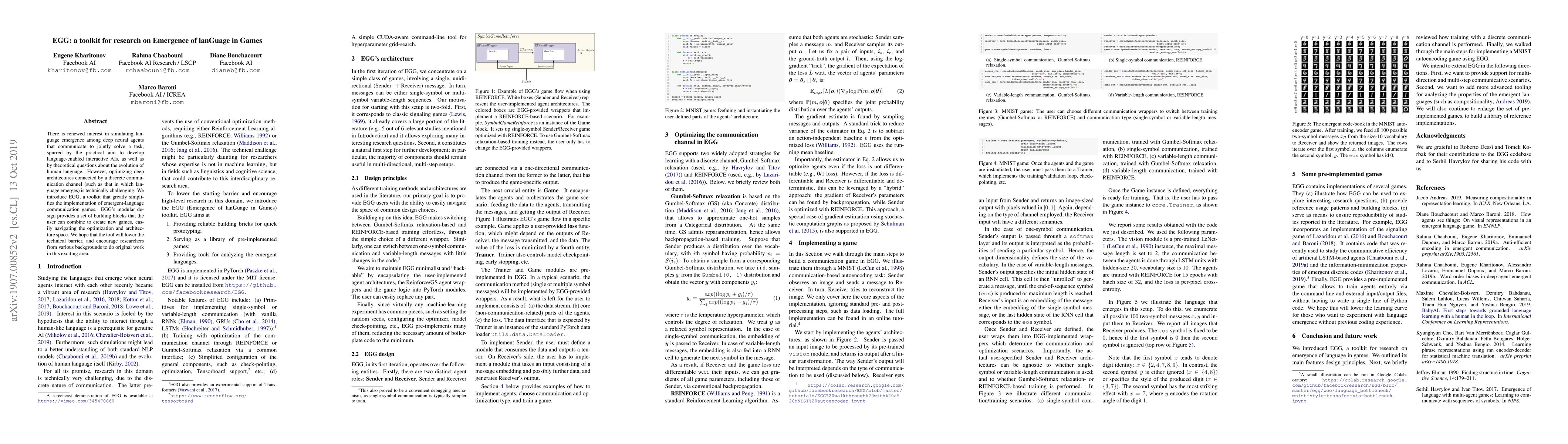 Thumbnail for EGG: a toolkit for research on Emergence of lanGuage in Games