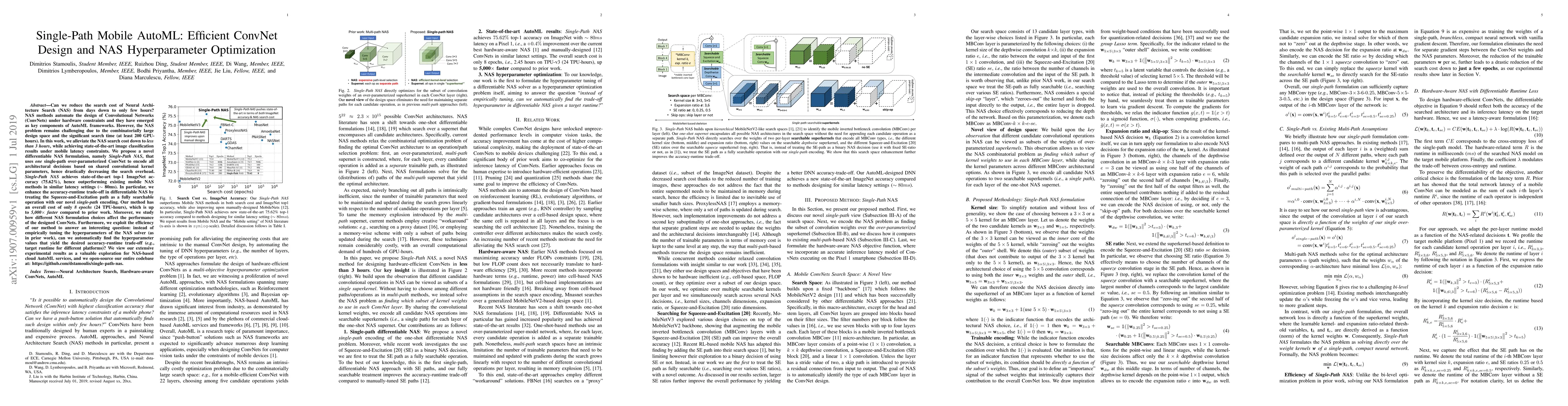 Thumbnail for Single-Path Mobile AutoML: Efficient ConvNet Design and NAS
  Hyperparameter Optimization