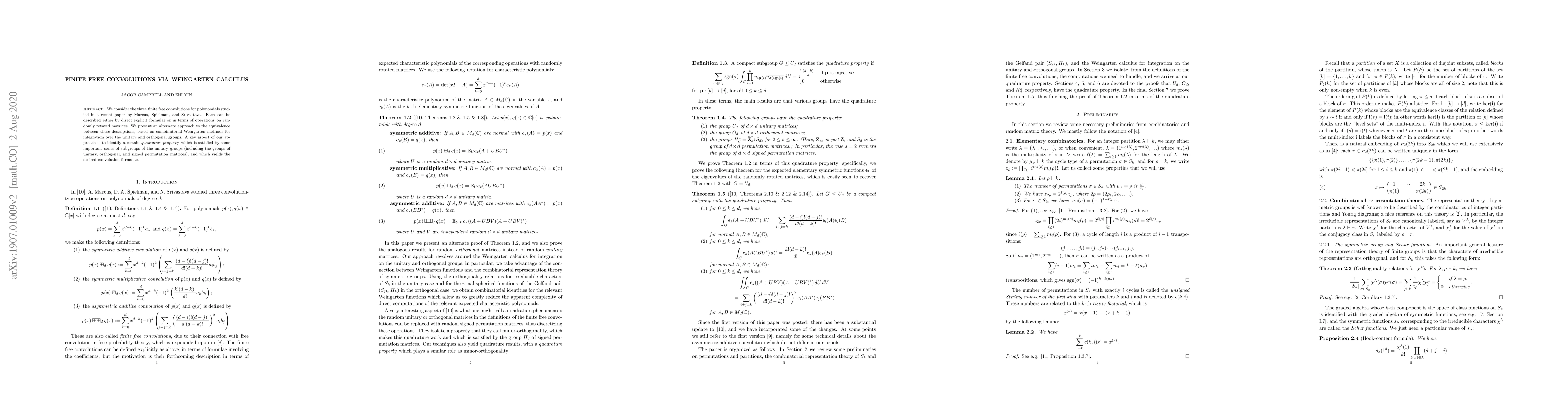 Thumbnail for Finite free convolutions via Weingarten calculus