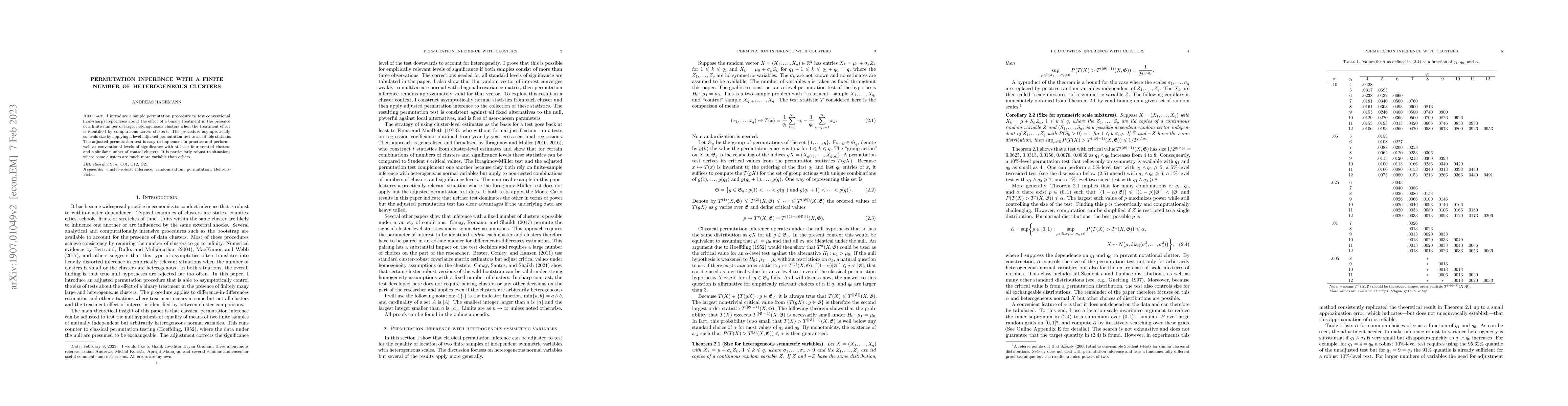 Thumbnail for Permutation inference with a finite number of heterogeneous clusters