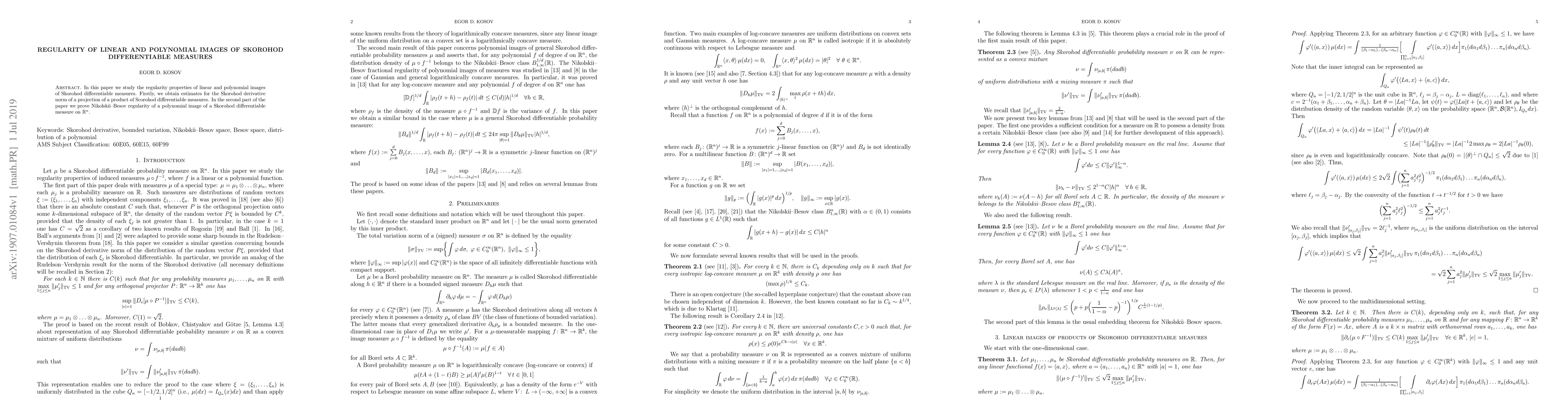 Thumbnail for Regularity of linear and polynomial images of Skorohod differentiable
  measures