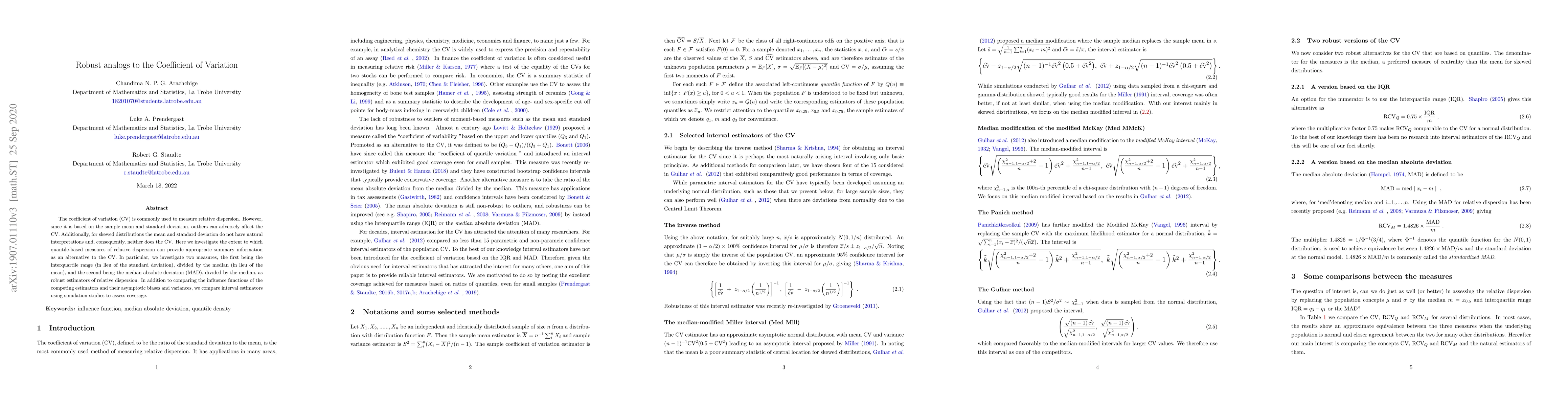 Thumbnail for Robust analogs to the Coefficient of Variation