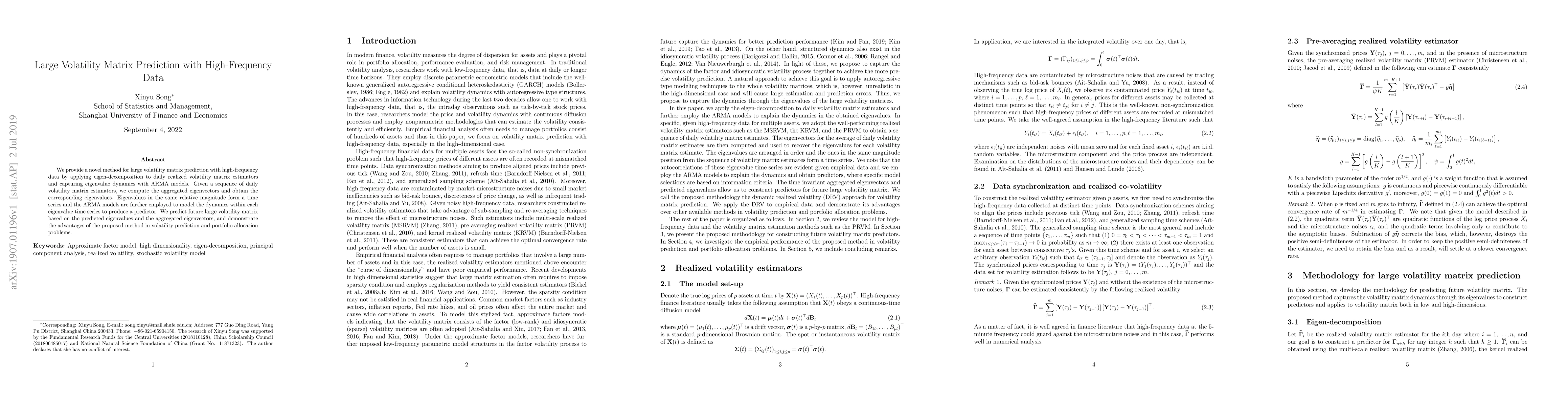 Thumbnail for Large Volatility Matrix Prediction with High-Frequency Data