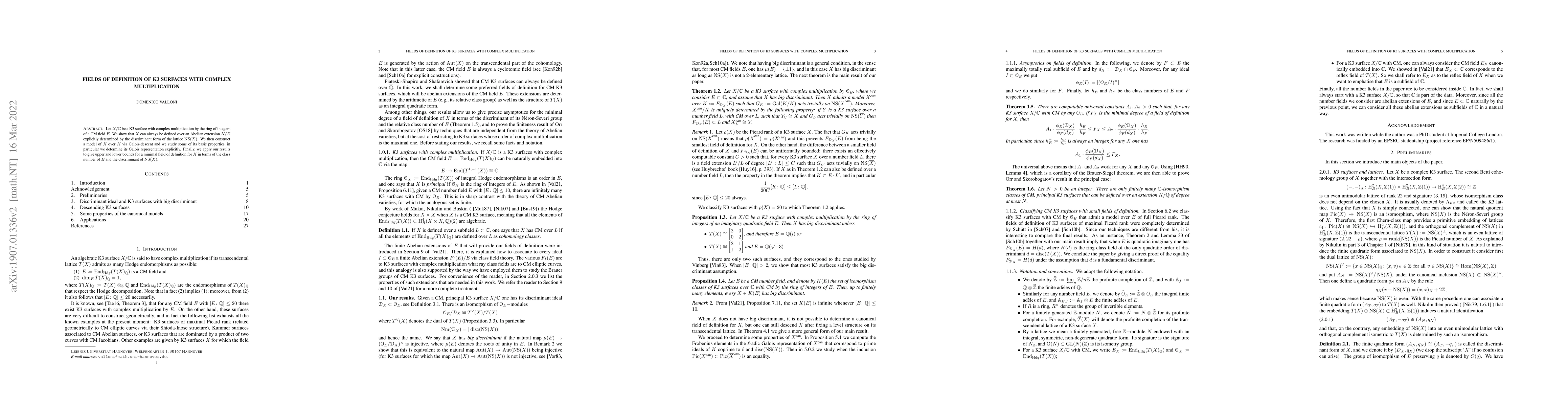 Thumbnail for Fields of definition of K3 surfaces with complex multiplication