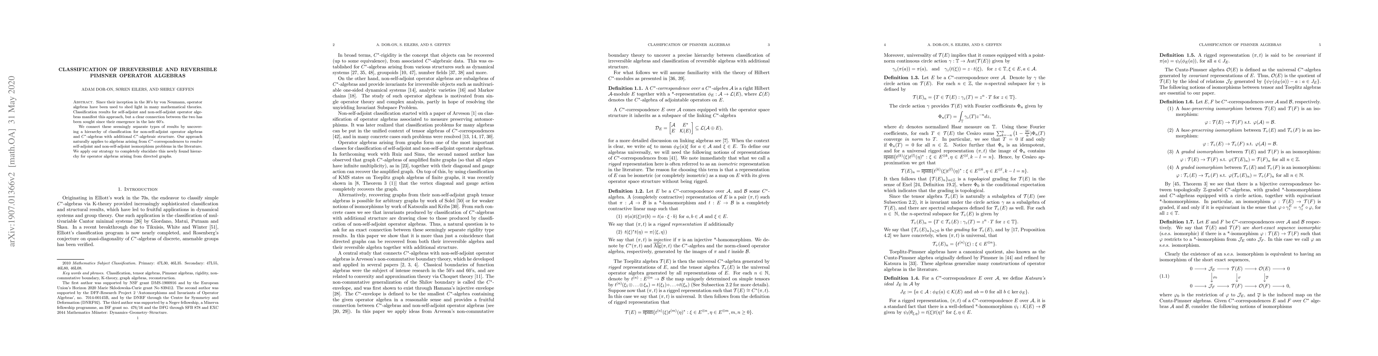 Thumbnail for Classification of irreversible and reversible Pimsner operator algebras