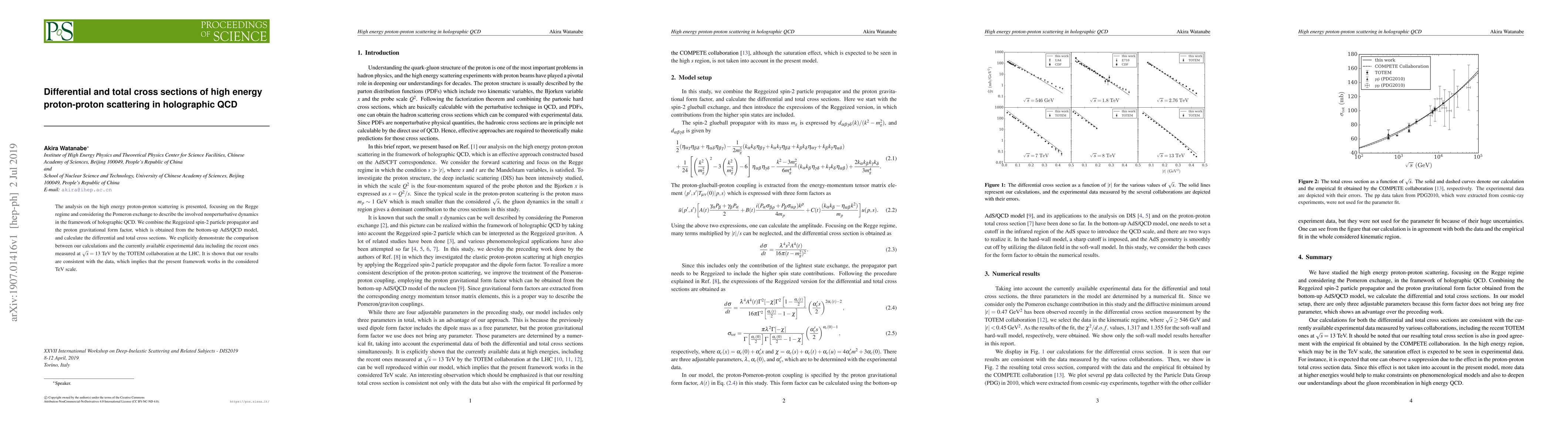 Thumbnail for Differential and total cross sections of high energy proton-proton
  scattering in holographic QCD