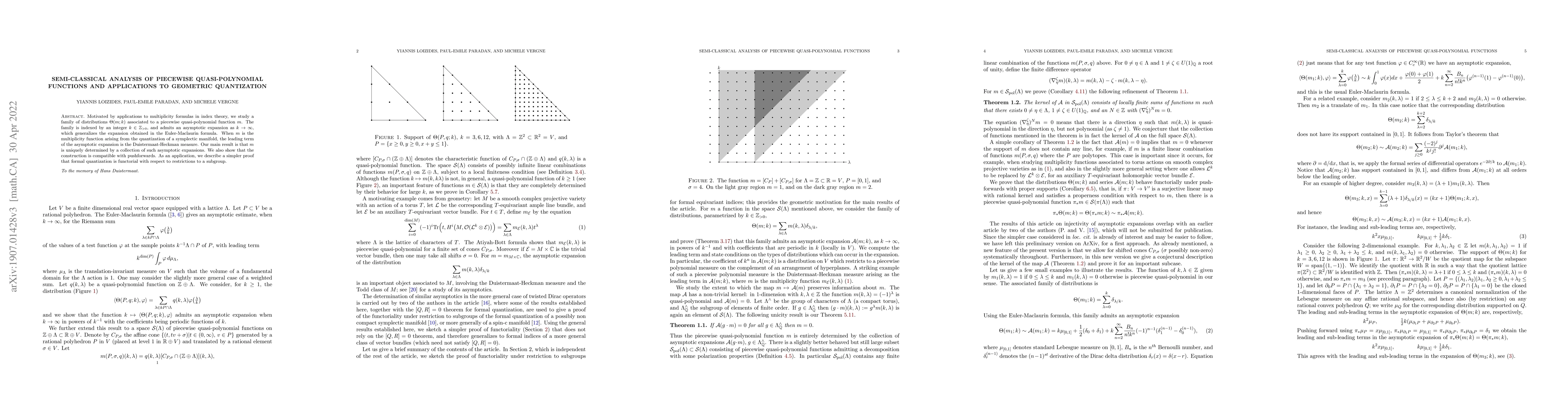 Thumbnail for Semi-classical analysis of piecewise quasi-polynomial functions and
  applications to geometric quantization