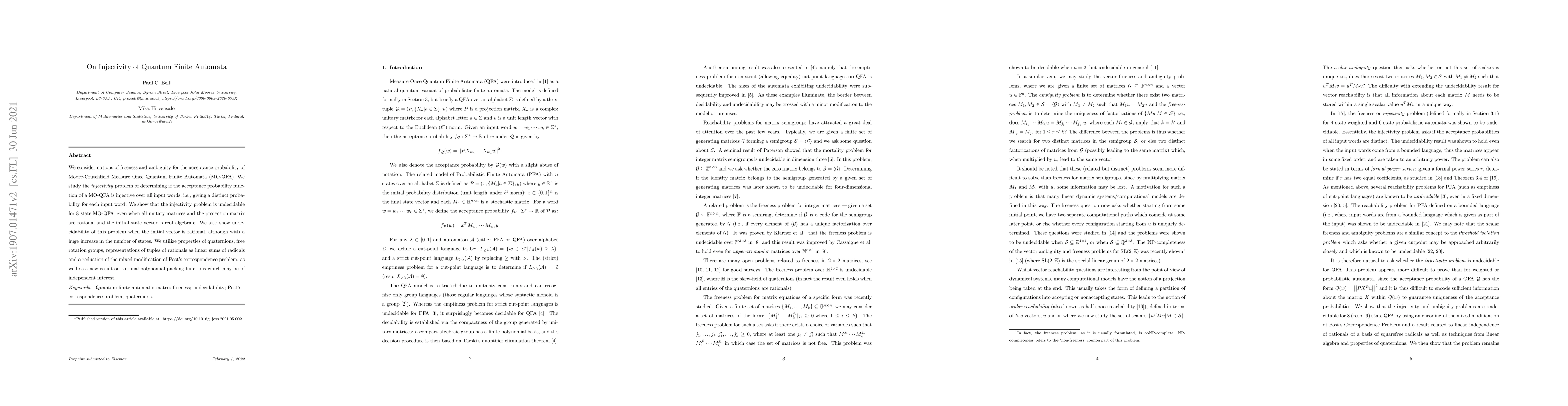 Thumbnail for On Injectivity of Quantum Finite Automata