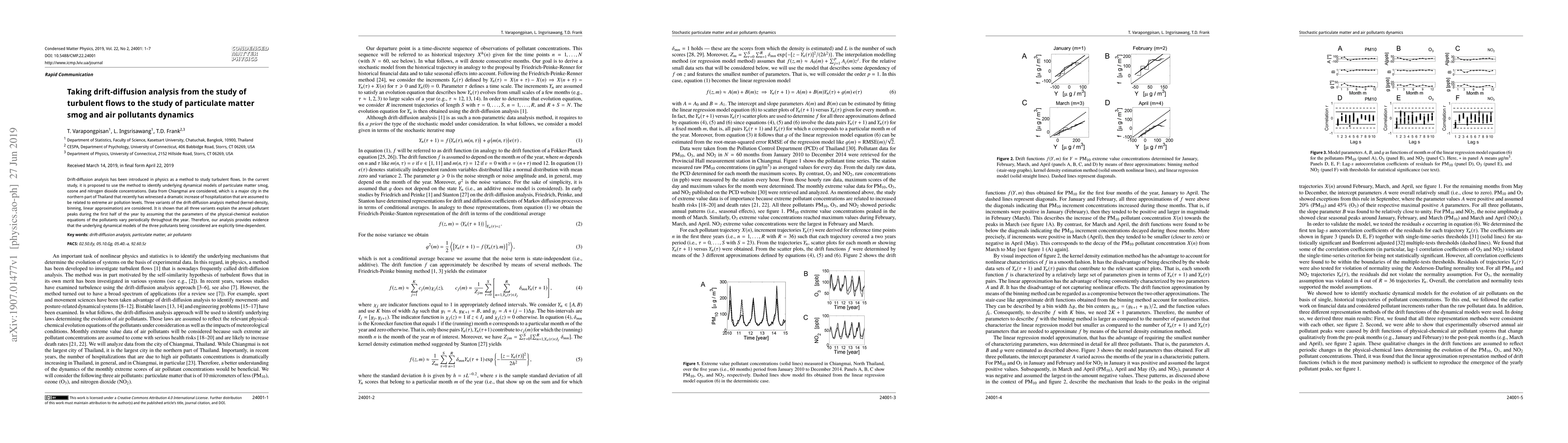 Thumbnail for Taking drift-diffusion analysis from the study of turbulent flows to the
  study of particulate matter smog and air pollutants dynamics