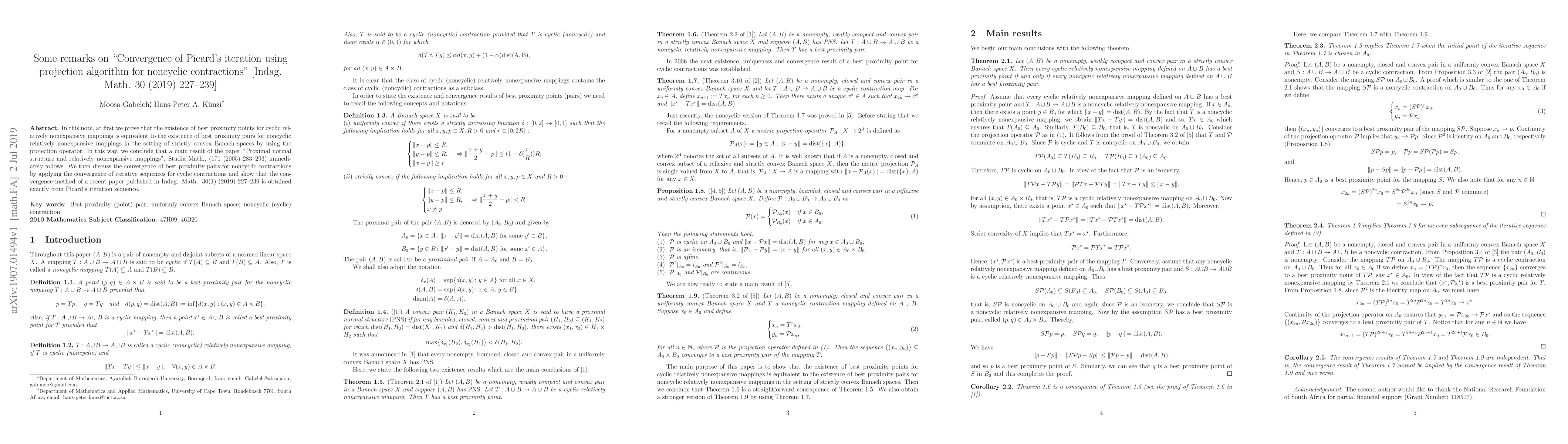 Thumbnail for Some remarks on "Convergence of Picard's iteration using projection
  algorithm for noncyclic contractions" [Indag. Math. 30 (2019) 227--239]