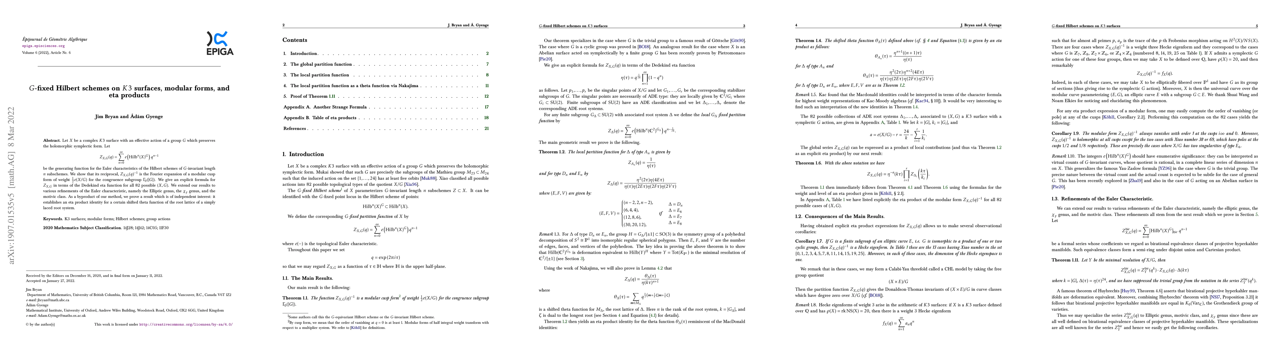 Thumbnail for $G$-fixed Hilbert schemes on $K3$ surfaces, modular forms, and eta
  products