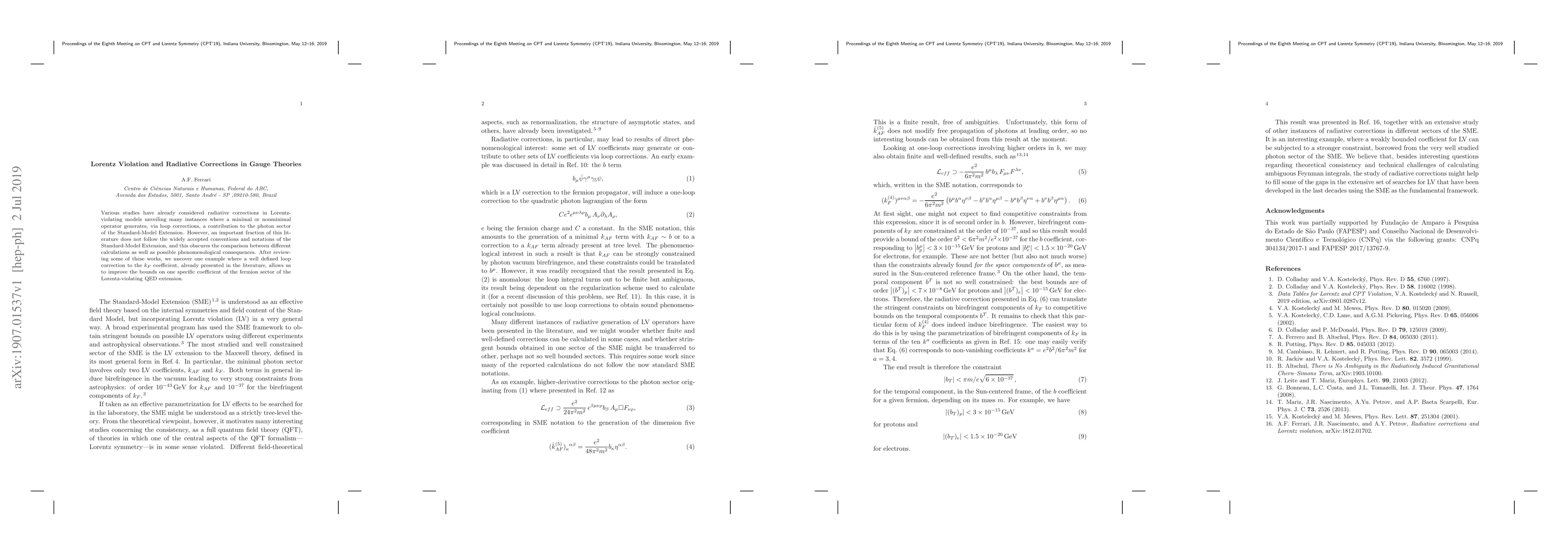 Thumbnail for Lorentz Violation and Radiative Corrections in Gauge Theories