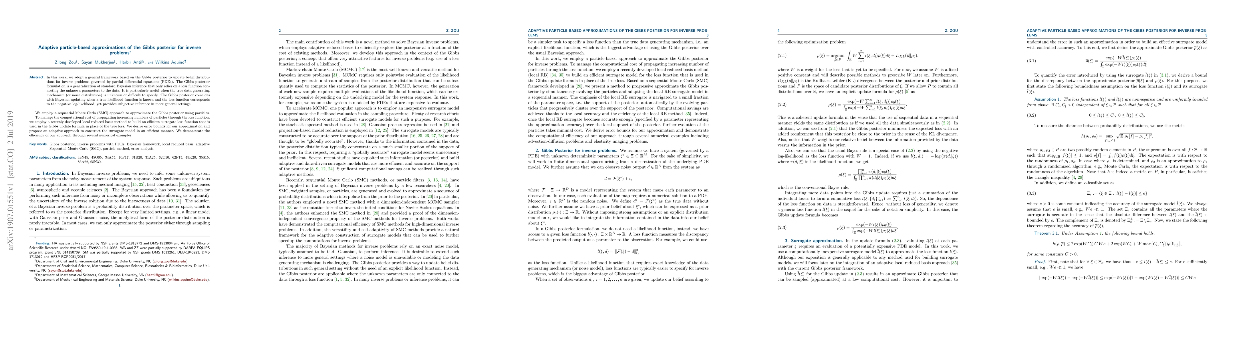 Thumbnail for Adaptive particle-based approximations of the Gibbs posterior for
  inverse problems