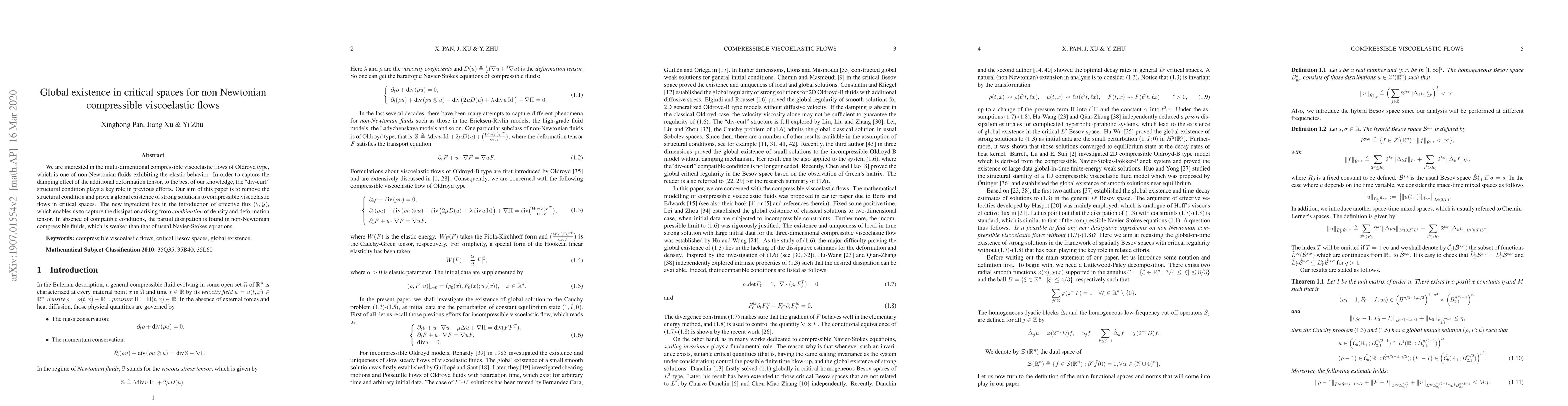 Thumbnail for Global existence in critical spaces for non Newtonian compressible
  viscoelastic flows