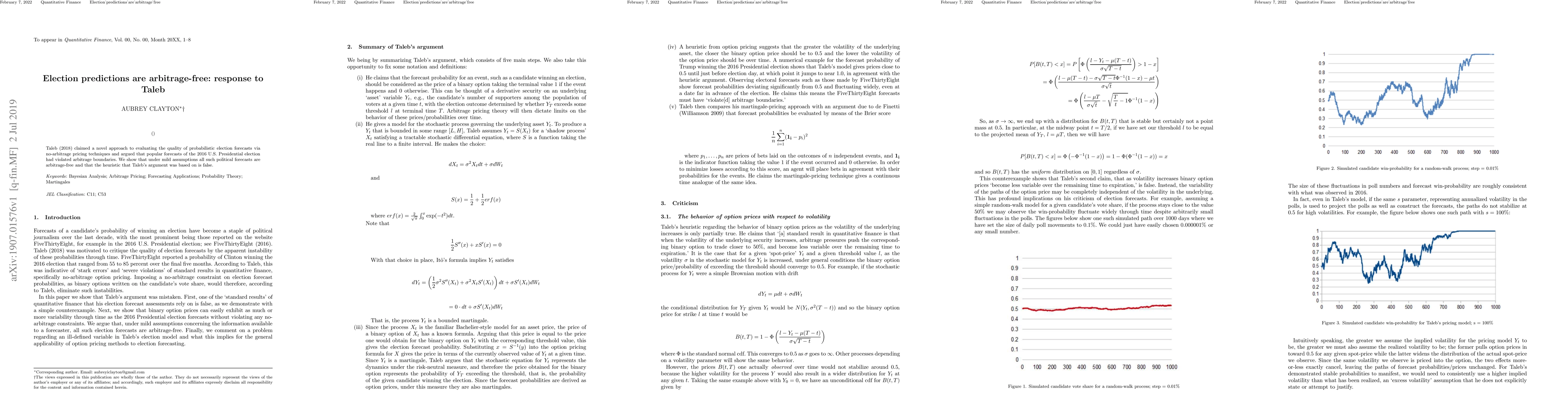 Thumbnail for Election predictions are arbitrage-free: response to Taleb