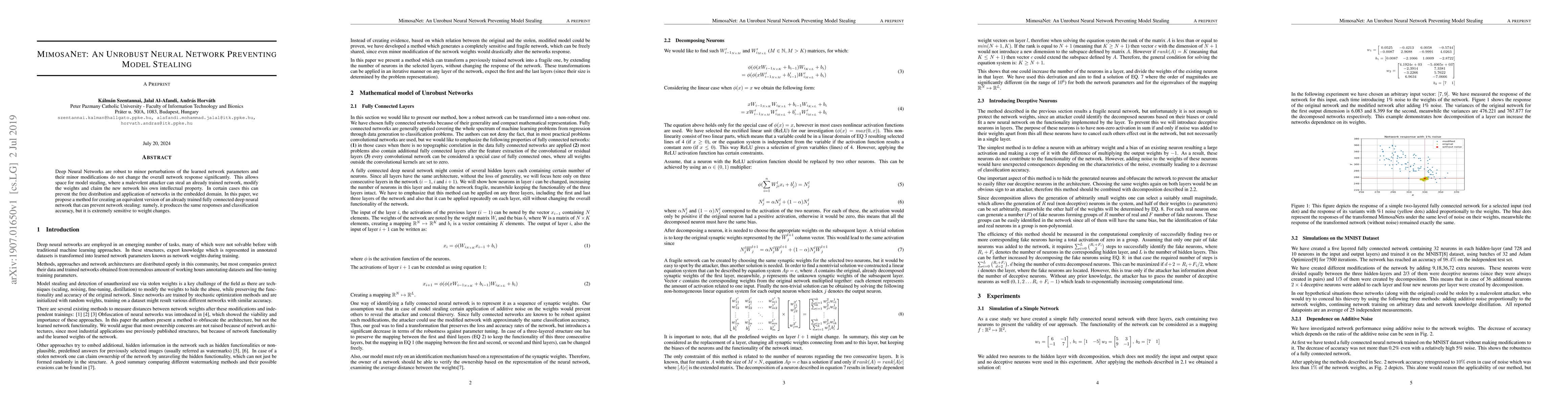 Thumbnail for MimosaNet: An Unrobust Neural Network Preventing Model Stealing