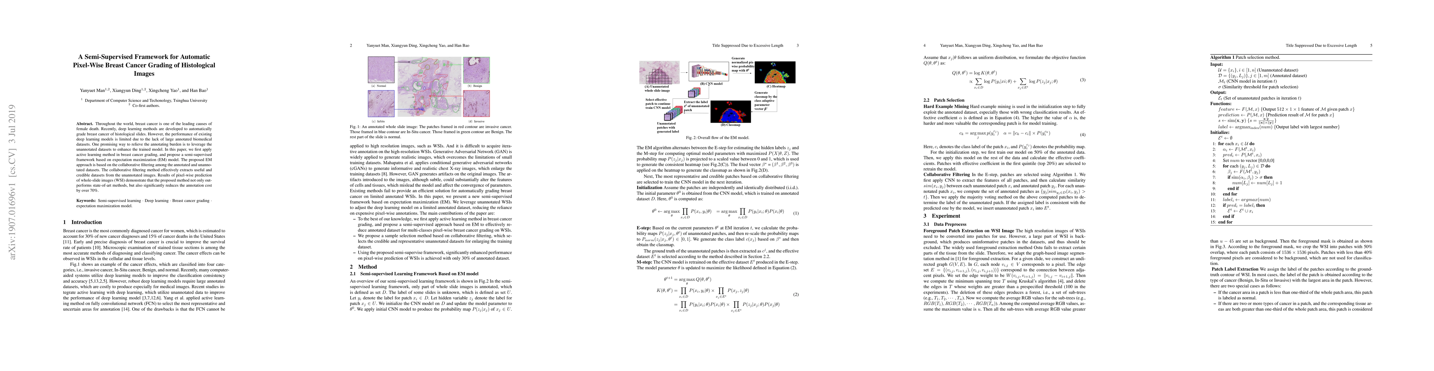 Thumbnail for A Semi-Supervised Framework for Automatic Pixel-Wise Breast Cancer
  Grading of Histological Images