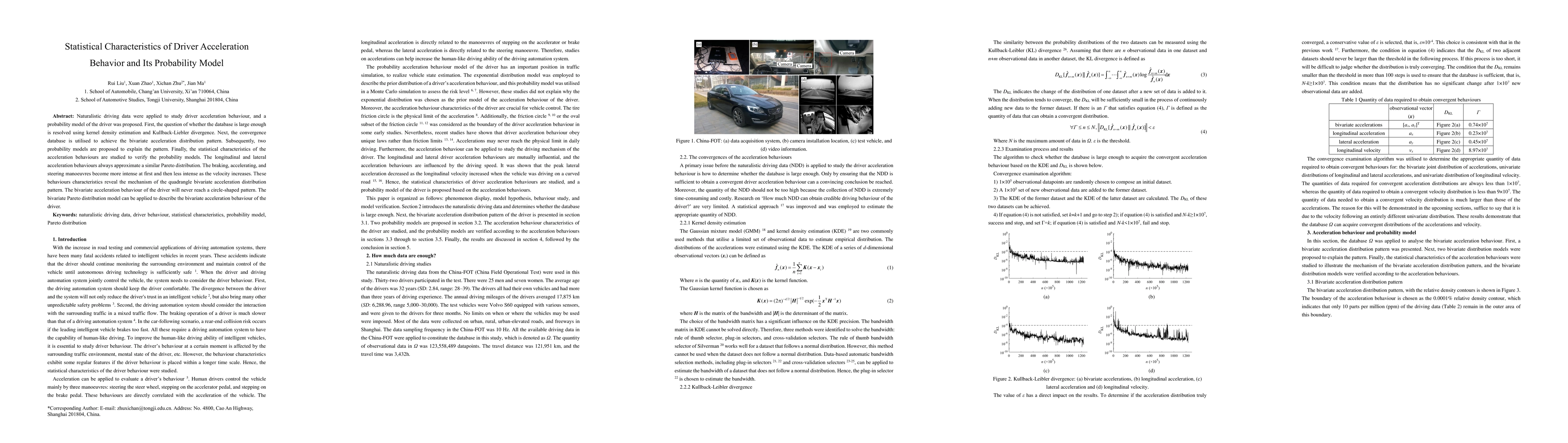 Thumbnail for Statistical Characteristics of Driver Acceleration Behavior and Its
  Probability Model