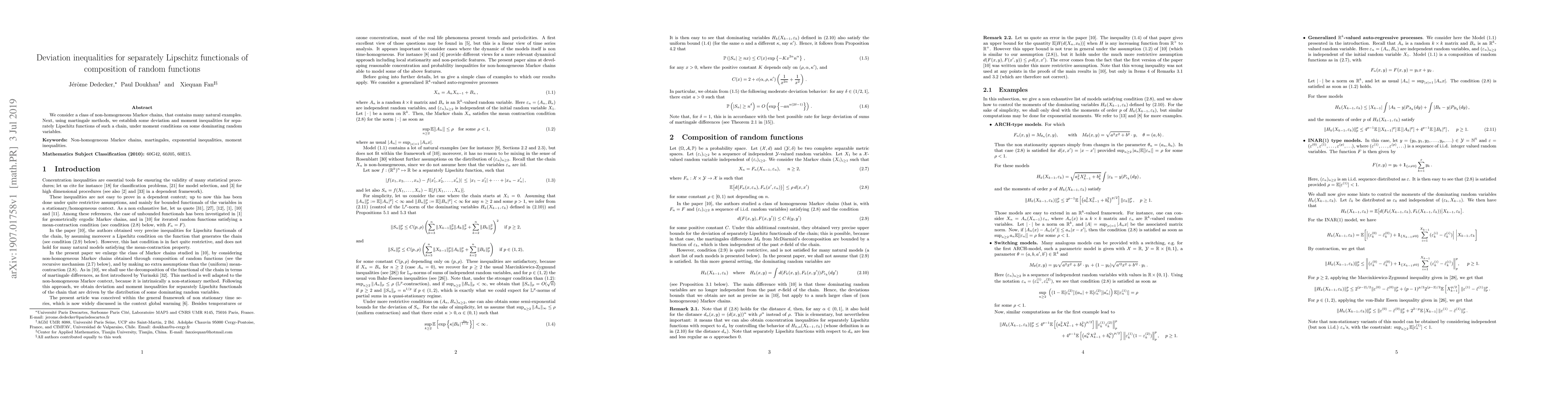 Thumbnail for Deviation inequalities for separately Lipschitz functionals of
  composition of random functions