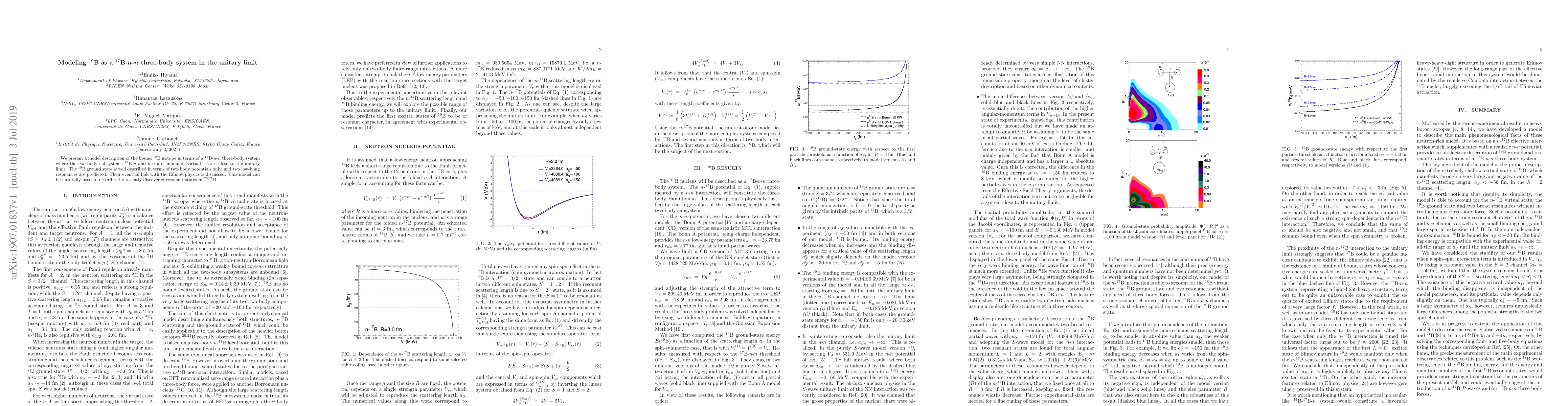 Thumbnail for Modeling $^{19}$B as a $^{17}$B-n-n three-body system in the unitary
  limit