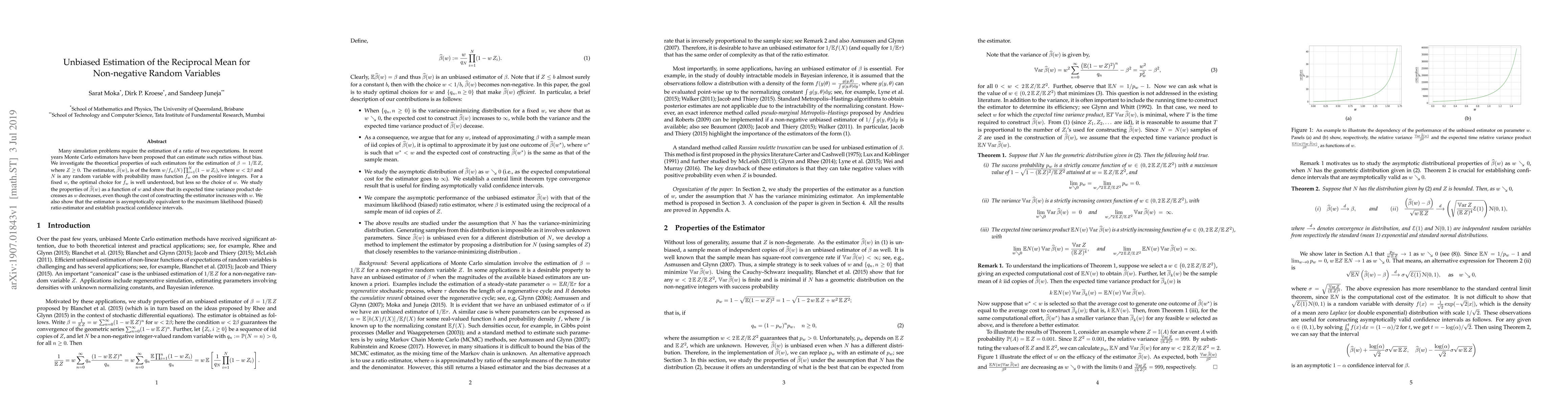Thumbnail for Unbiased Estimation of the Reciprocal Mean for Non-negative Random
  Variables