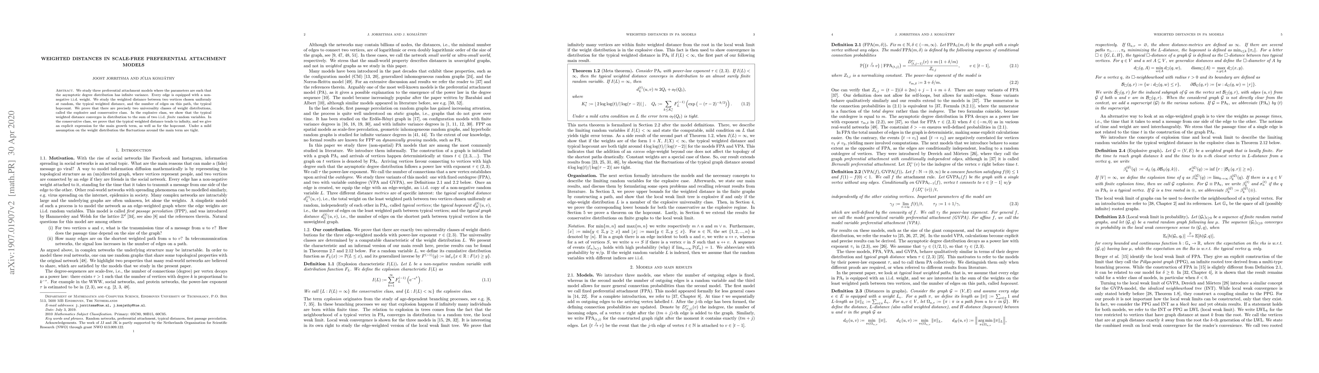 Thumbnail for Weighted distances in scale-free preferential attachment models