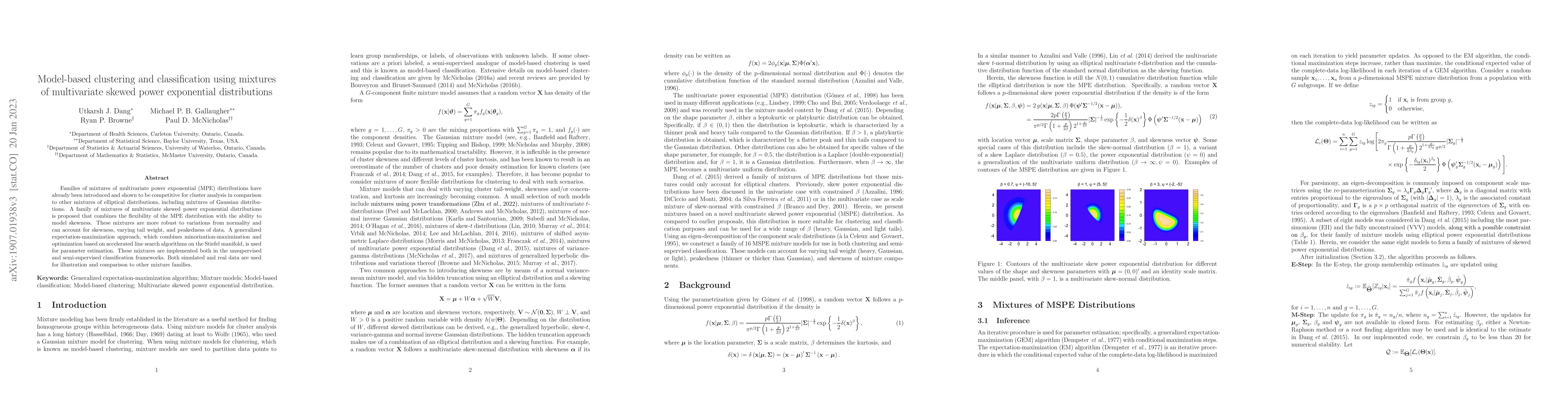 Thumbnail for Model-based clustering and classification using mixtures of multivariate
  skewed power exponential distributions