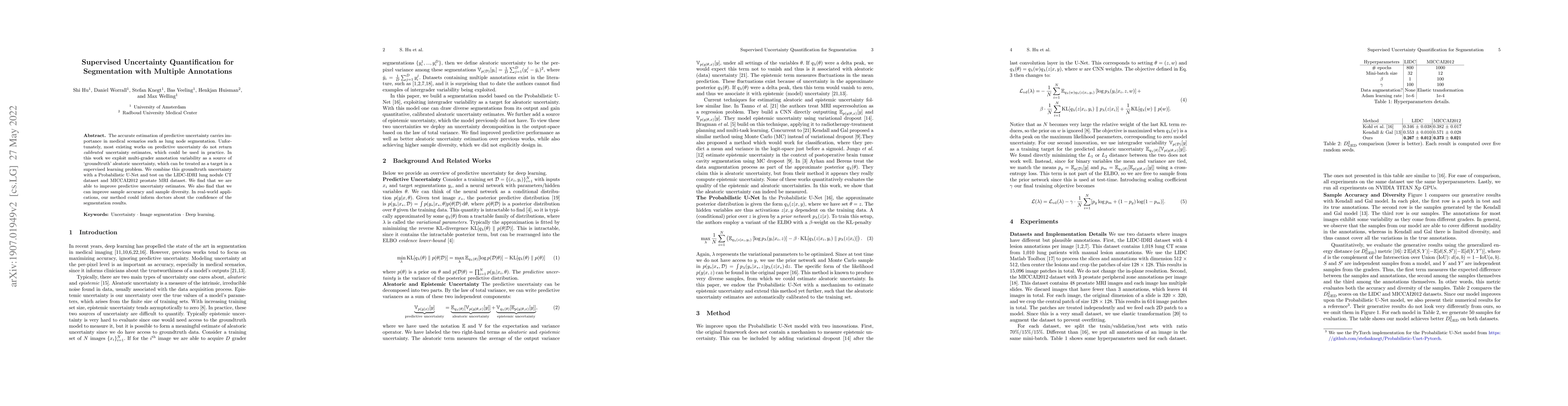 Thumbnail for Supervised Uncertainty Quantification for Segmentation with Multiple
  Annotations