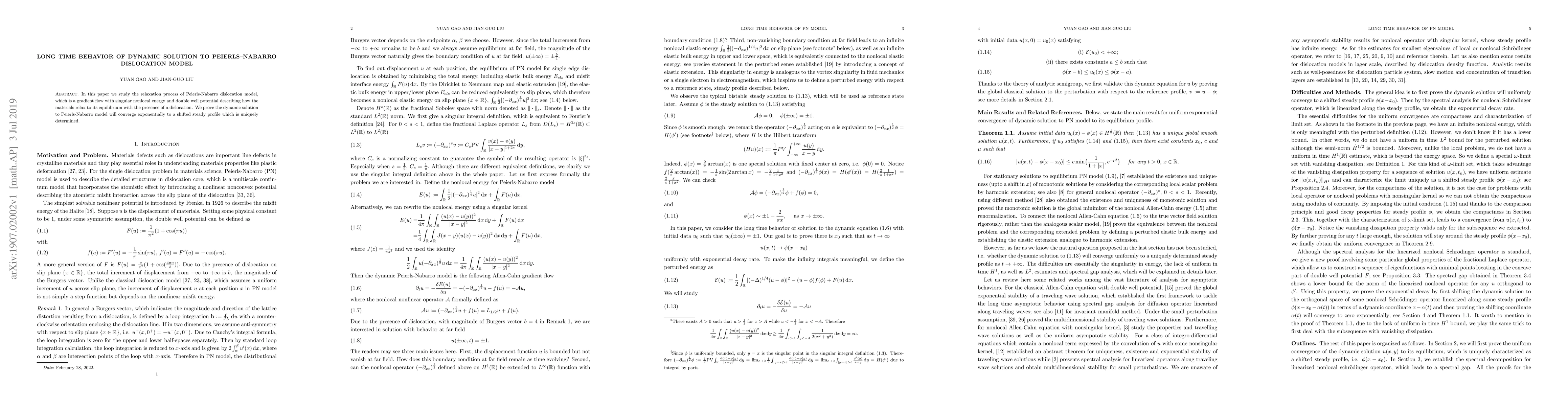 Thumbnail for Long time behavior of dynamic solution to Peierls--Nabarro dislocation
  model