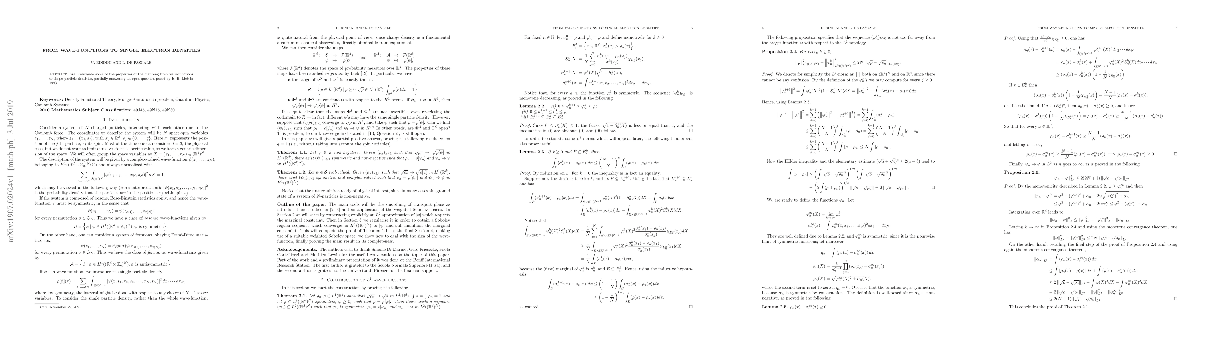 Thumbnail for From wave-functions to single electron densities