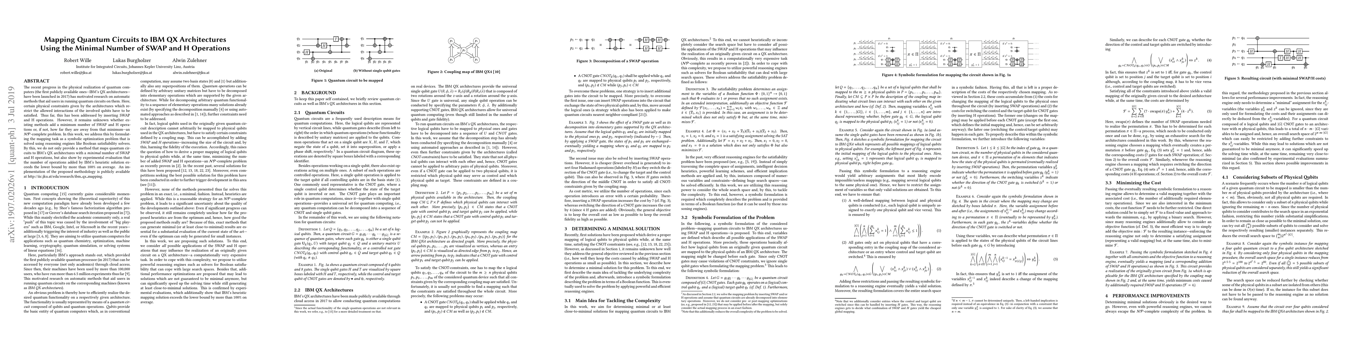Thumbnail for Mapping Quantum Circuits to IBM QX Architectures Using the Minimal
  Number of SWAP and H Operations