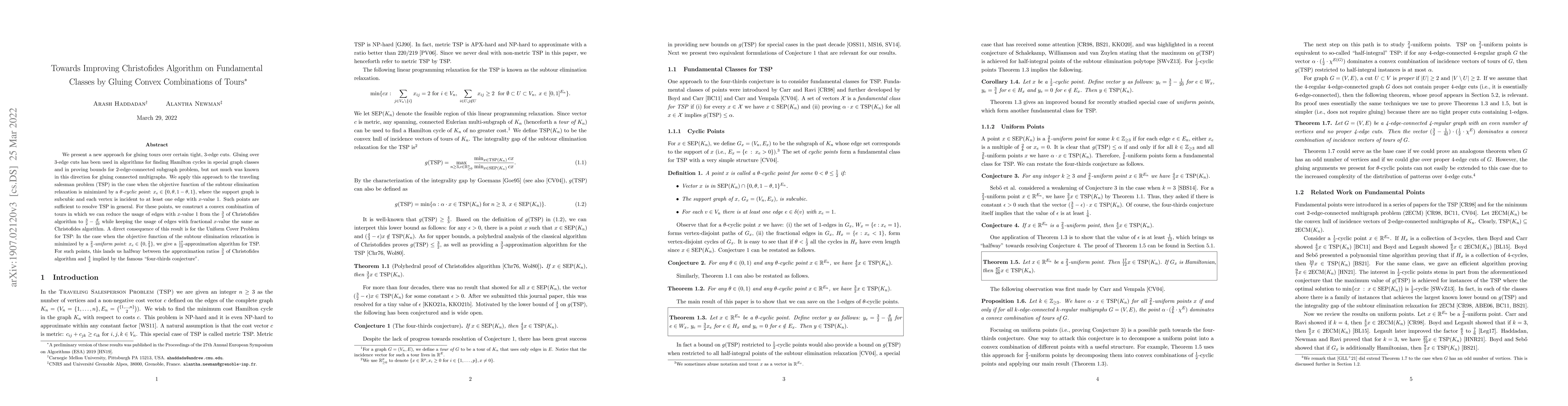 Thumbnail for Towards Improving Christofides Algorithm on Fundamental Classes by
  Gluing Convex Combinations of Tours