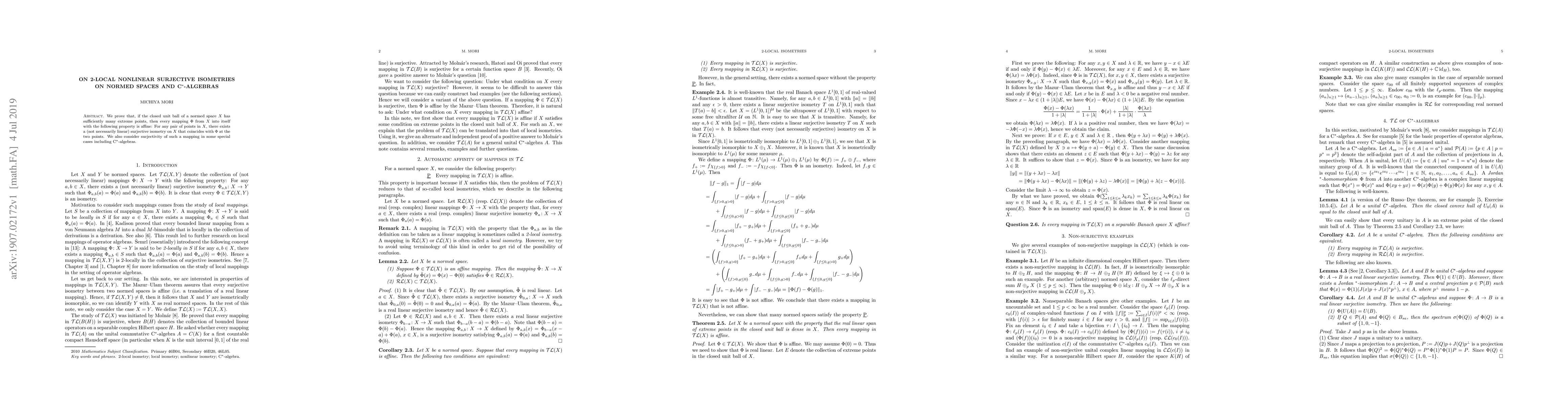 Thumbnail for On 2-local nonlinear surjective isometries on normed spaces and
  C$^*$-algebras
