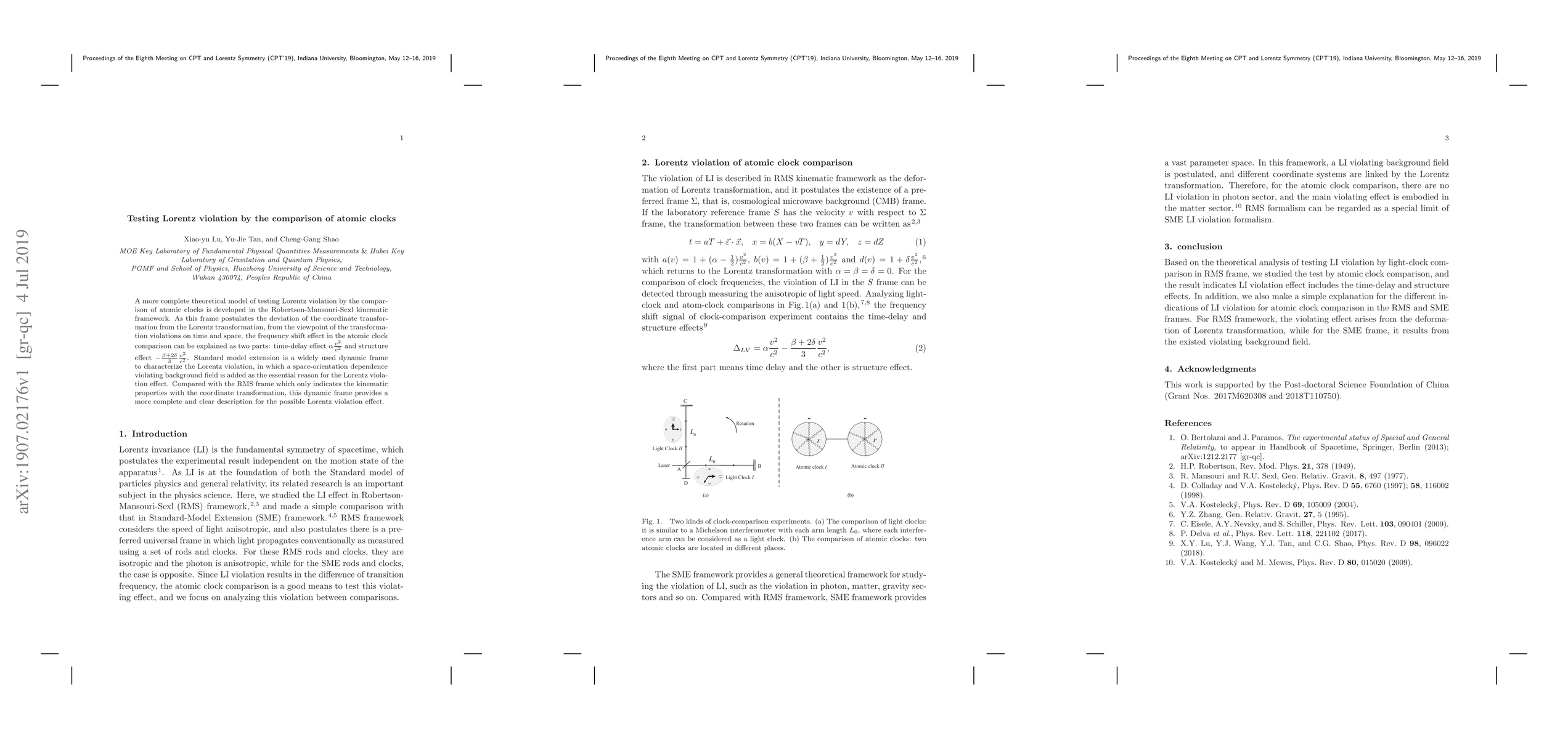 Thumbnail for Testing Lorentz violation by the comparison of atomic clocks