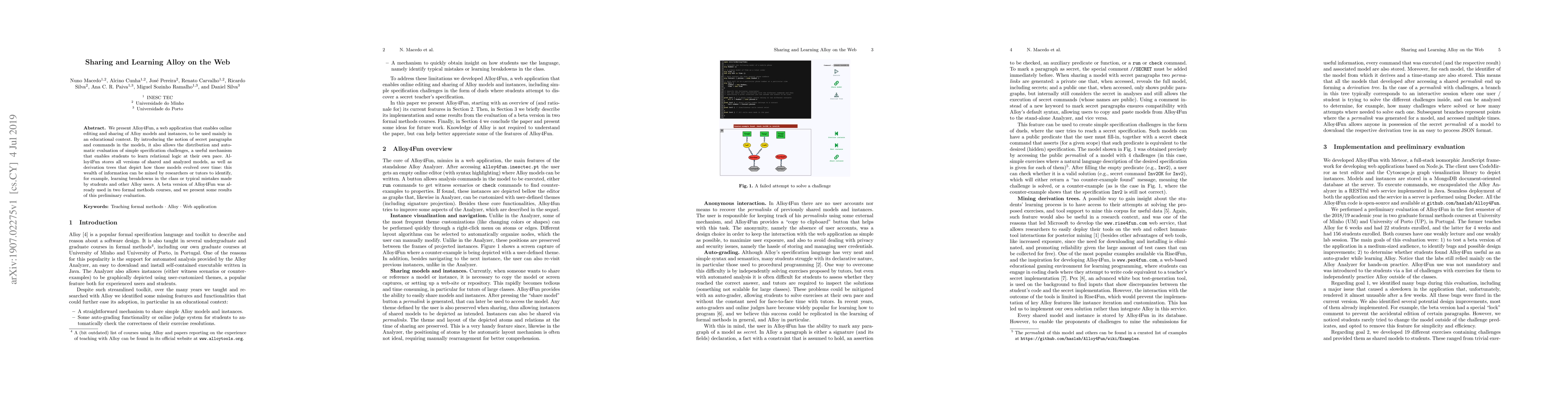 Thumbnail for Sharing and Learning Alloy on the Web