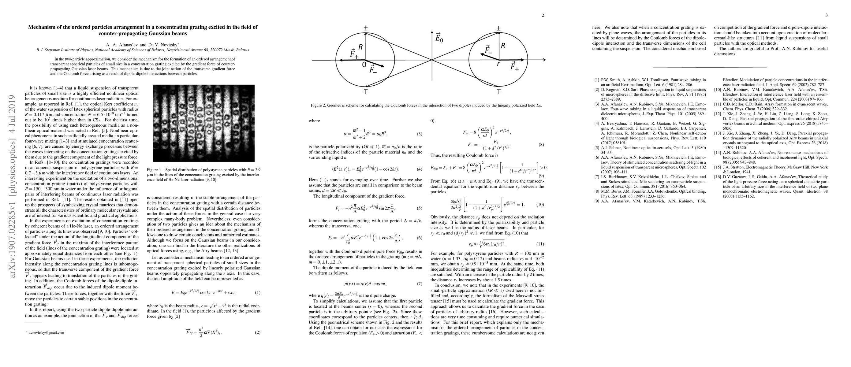 Thumbnail for Mechanism of the ordered particles arrangement in a concentration
  grating excited in the field of counter-propagating Gaussian beams