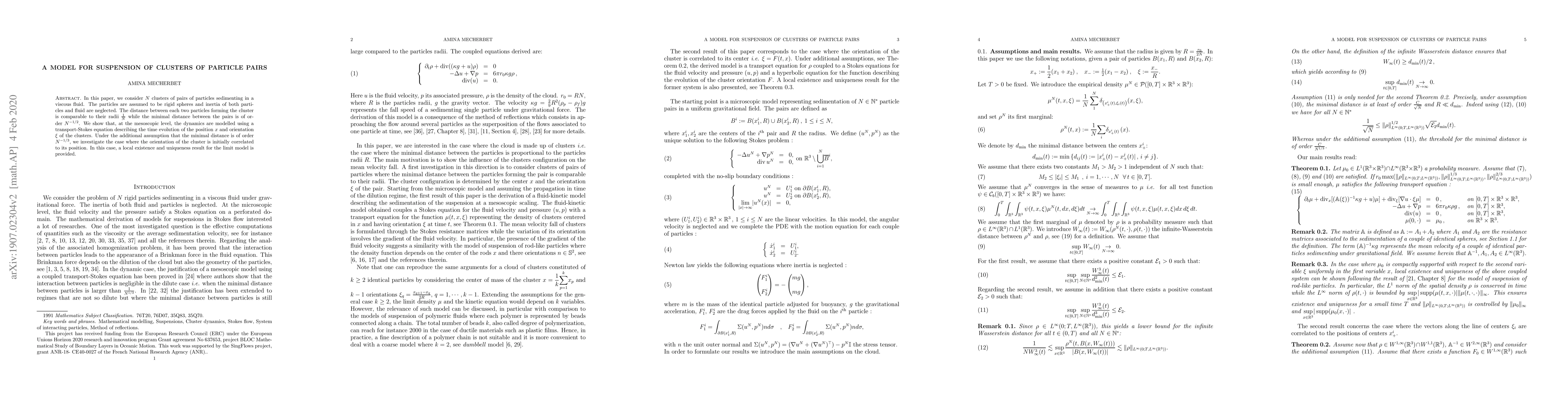 Thumbnail for A model for suspension of clusters of particle pairs