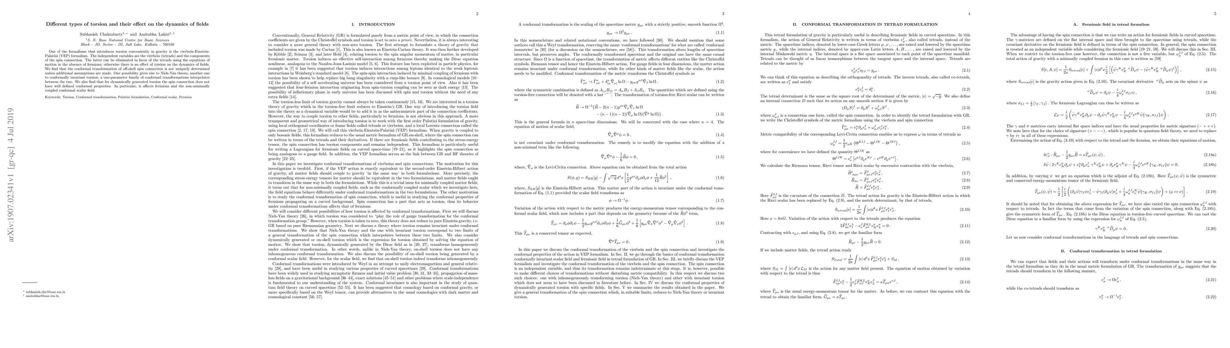Thumbnail for Different types of torsion and their effect on the dynamics of fields