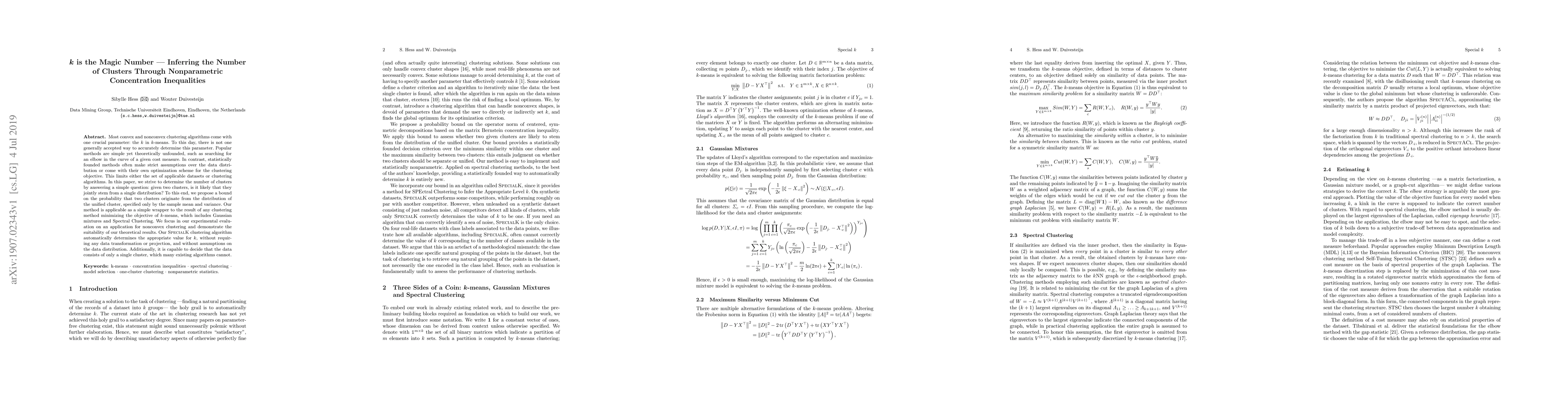 Thumbnail for k is the Magic Number -- Inferring the Number of Clusters Through
  Nonparametric Concentration Inequalities
