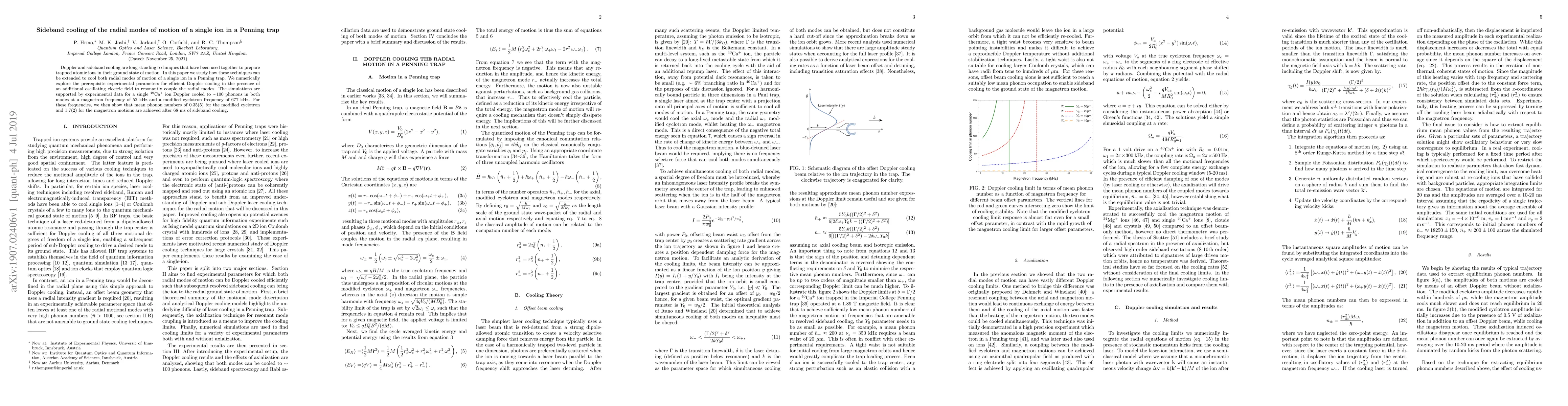 Thumbnail for Sideband cooling of the radial modes of motion of a single ion in a
  Penning trap