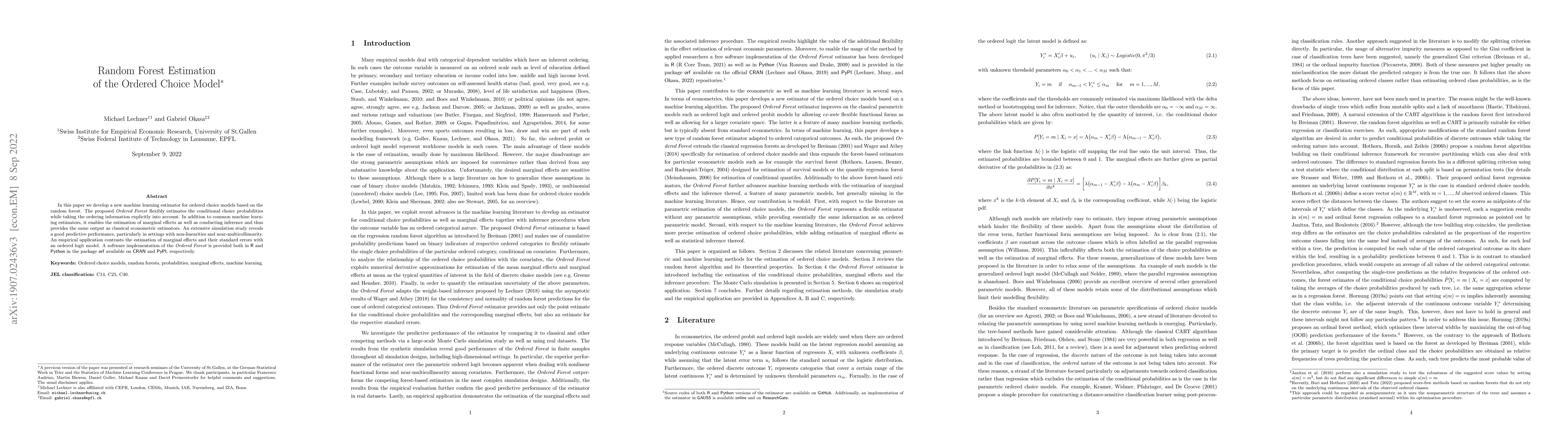 Thumbnail for Random Forest Estimation of the Ordered Choice Model