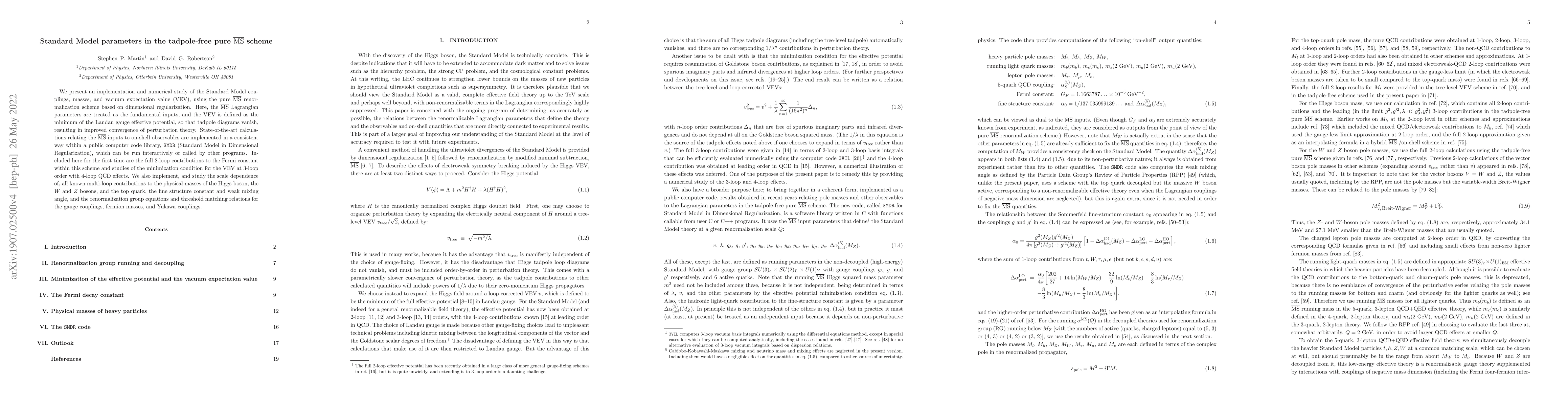 Thumbnail for Standard Model parameters in the tadpole-free pure $\overline{\rm{MS}}$
  scheme
