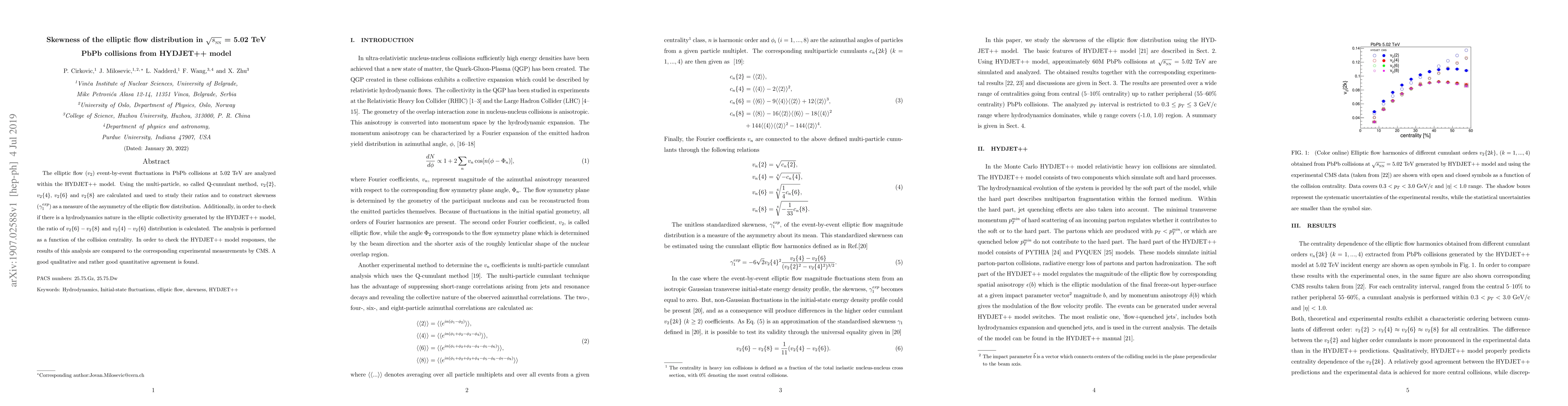 Thumbnail for Skewness of the elliptic flow distribution in
  $\sqrt{s_{_{\mathrm{NN}}}}$ = 5.02~TeV PbPb collisions from HYDJET++ model